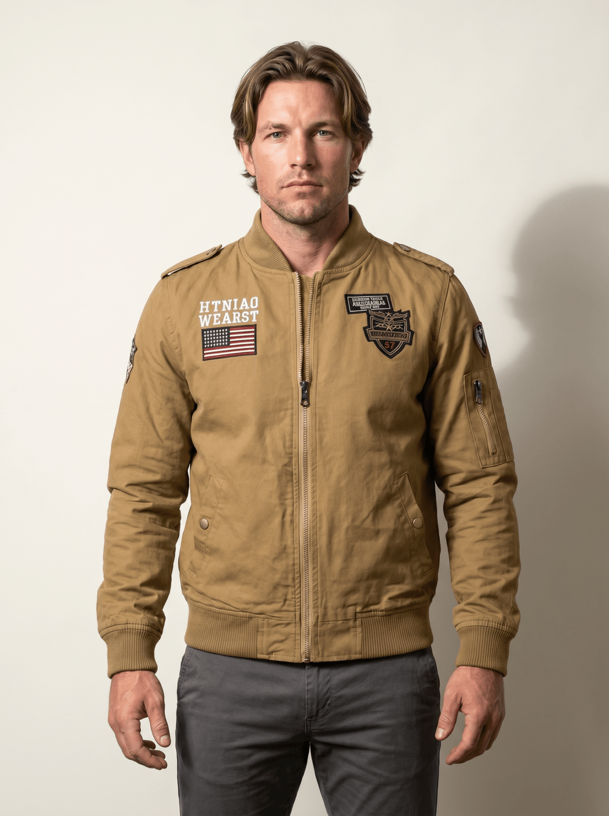 Military Patch Pilot Mens Bomber Jacket - vencé