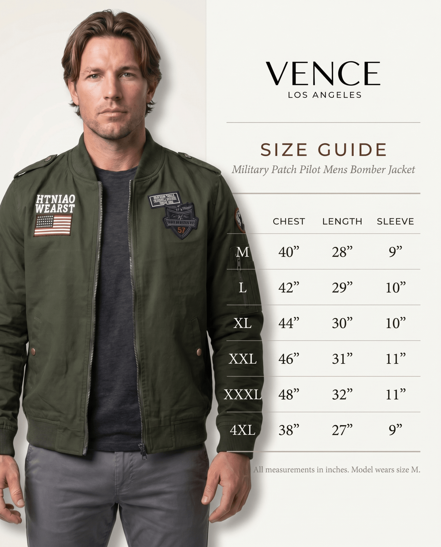 Military Patch Pilot Mens Bomber Jacket - vencé