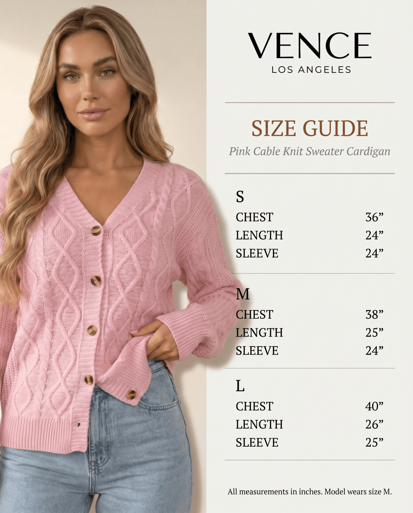 Pink Cable Knit Sweater Cardigan - vencé
