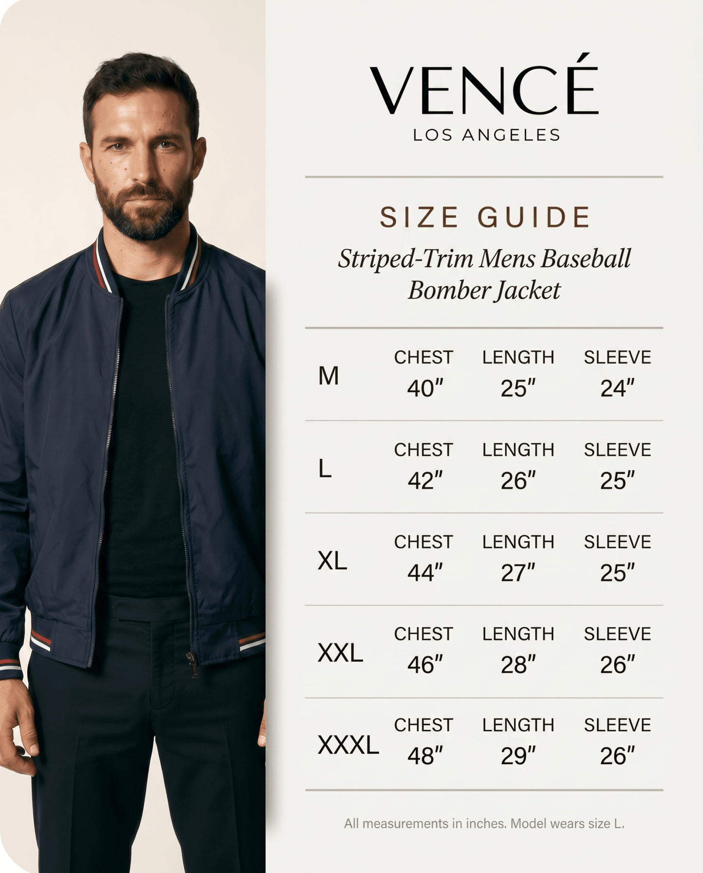 Striped - Trim Mens Baseball Bomber Jacket - vencé
