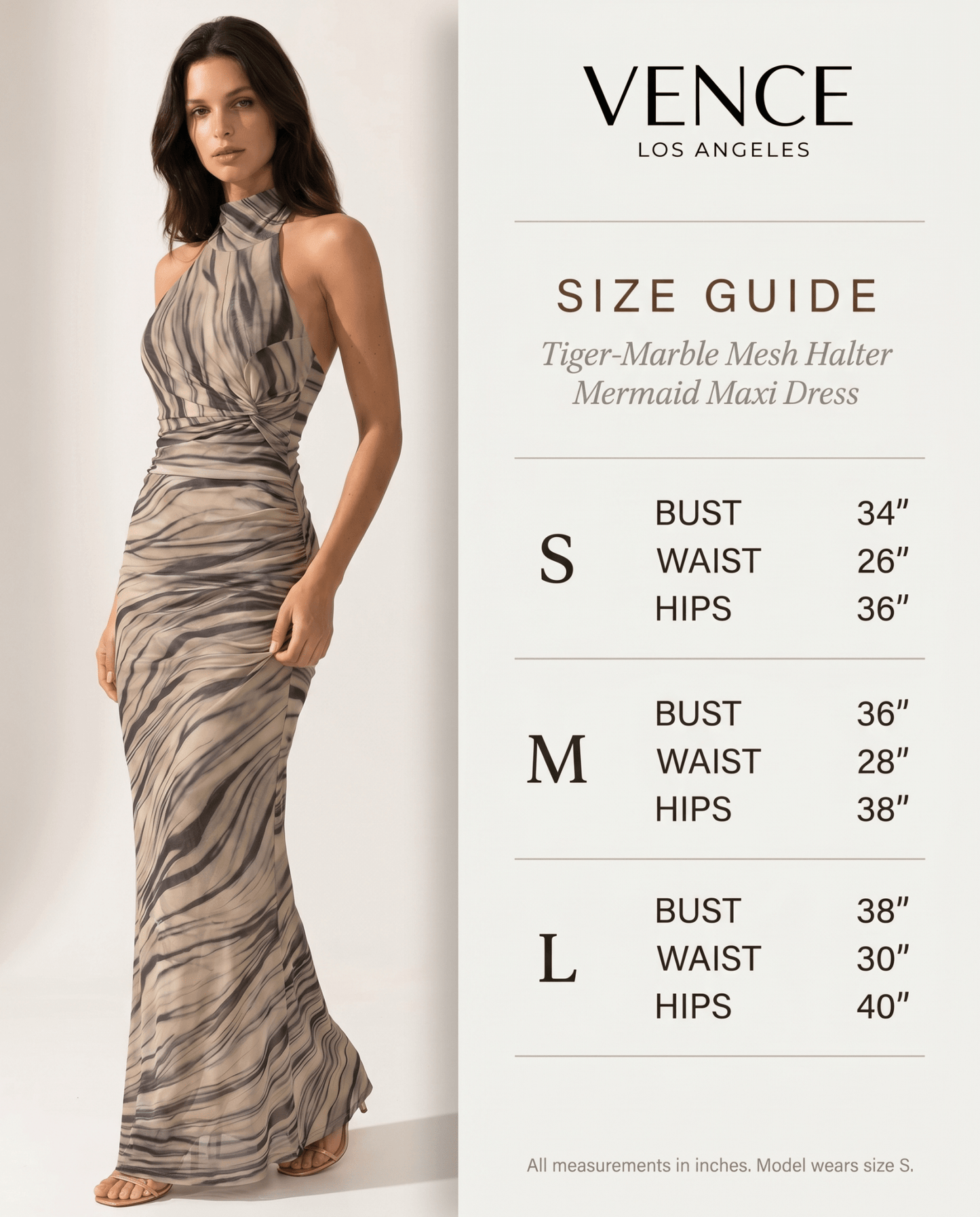 Tiger-Marble Mesh Halter Mermaid Maxi Dress - vencé