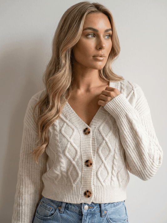 Cable Knit Button-Front Cardigan - vencé