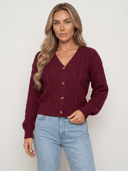 Cable Knit Button-Front Cardigan - vencé