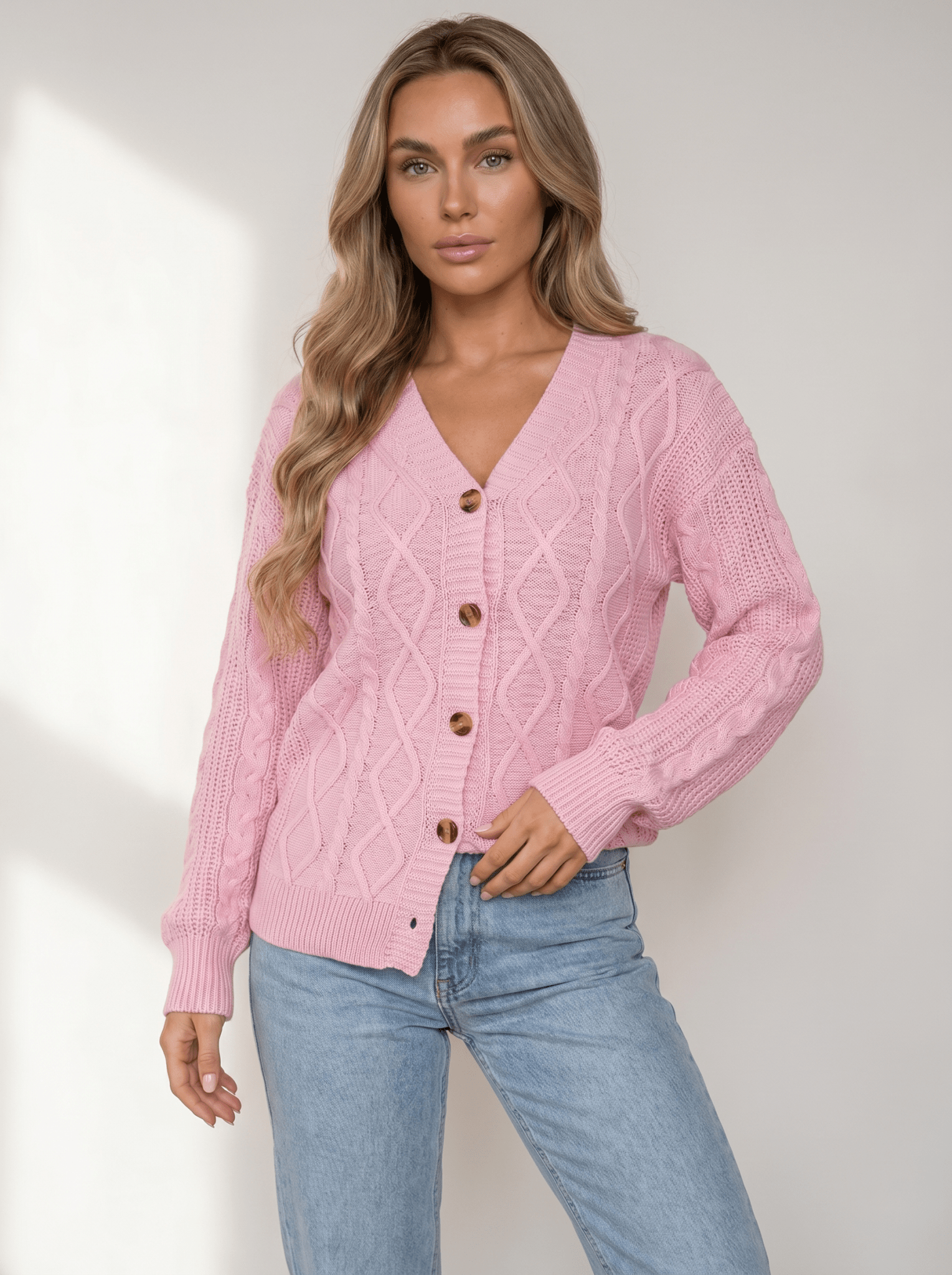 Cable Knit Button-Front Cardigan - vencé