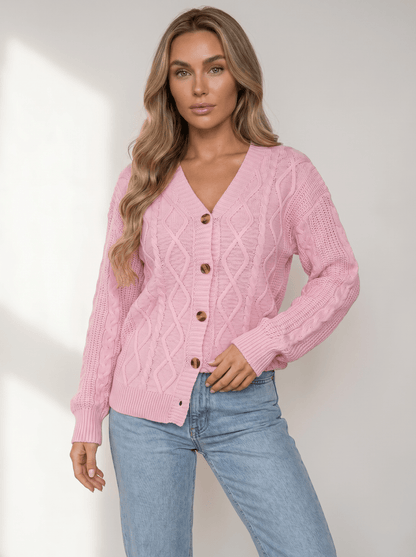 Cable Knit Button-Front Cardigan - vencé
