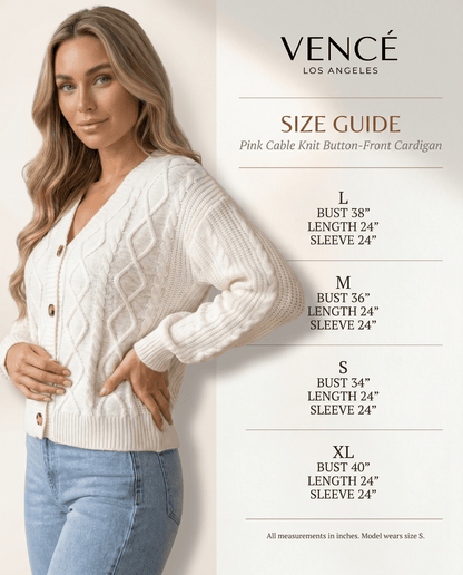 Cable Knit Button-Front Cardigan - vencé
