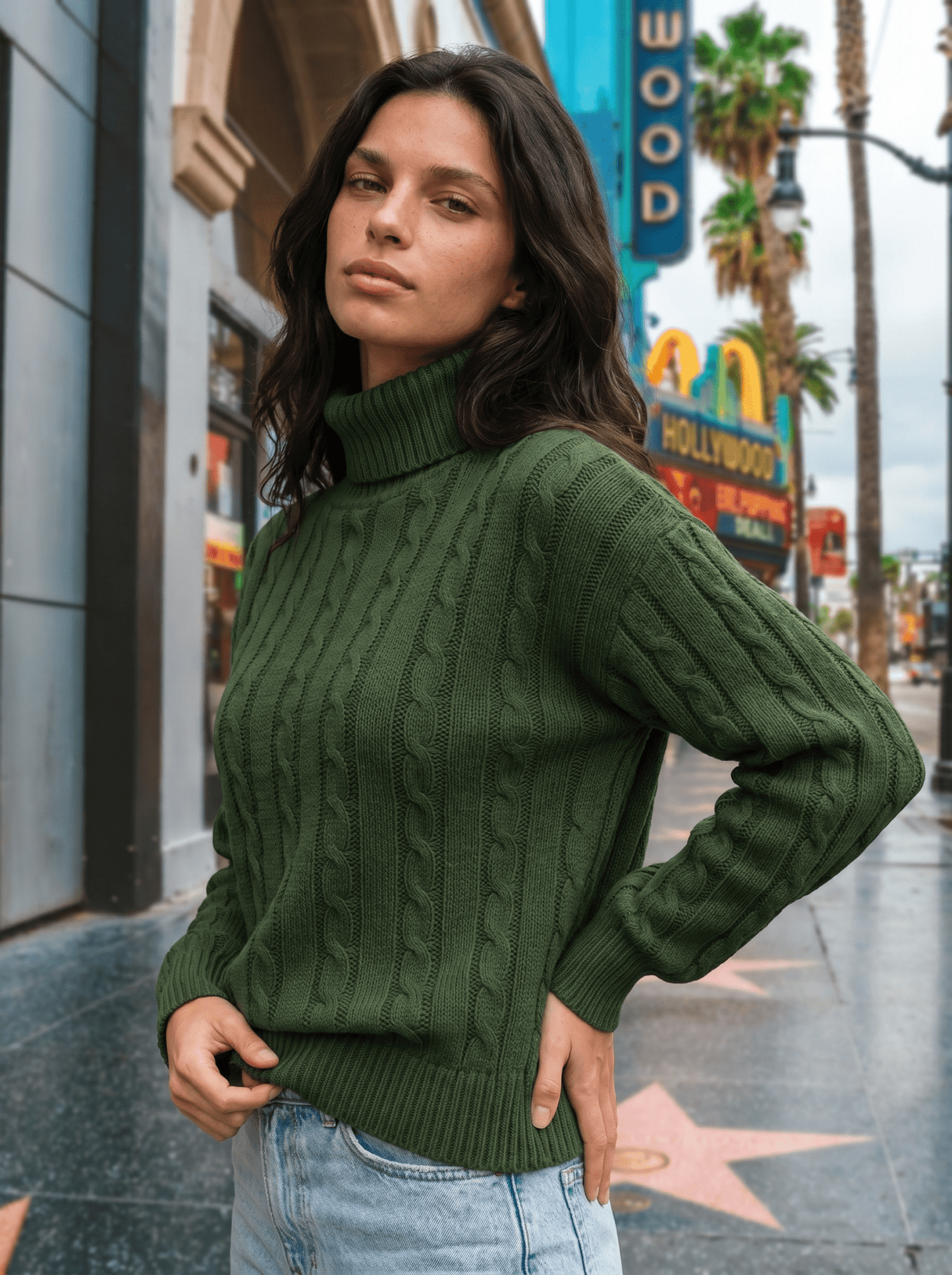 Cable Knit Turtleneck Sweater - vencé