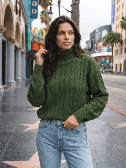 Cable Knit Turtleneck Sweater - vencé