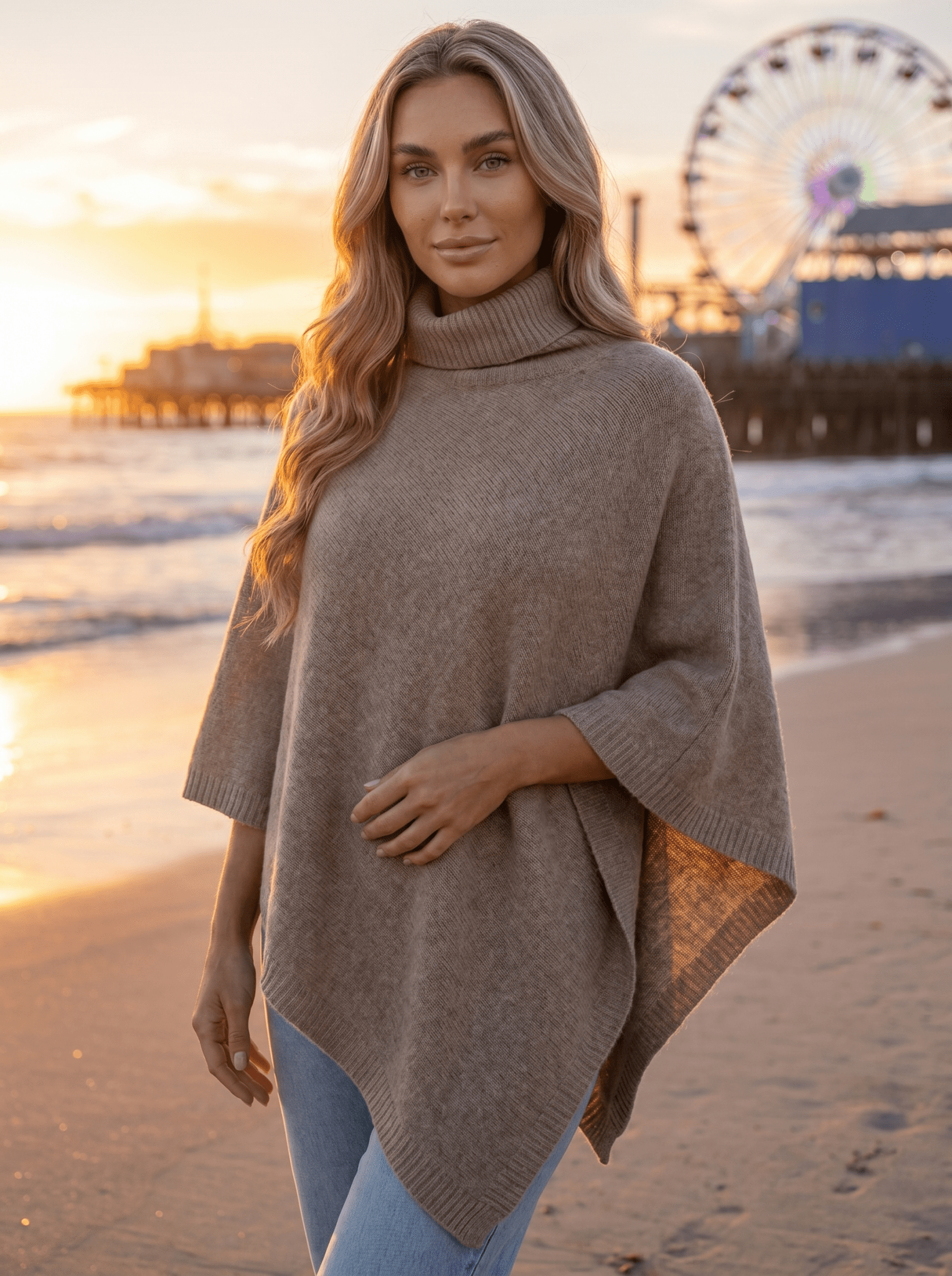 Cashmere Turtleneck Asymmetric Cape - vencé