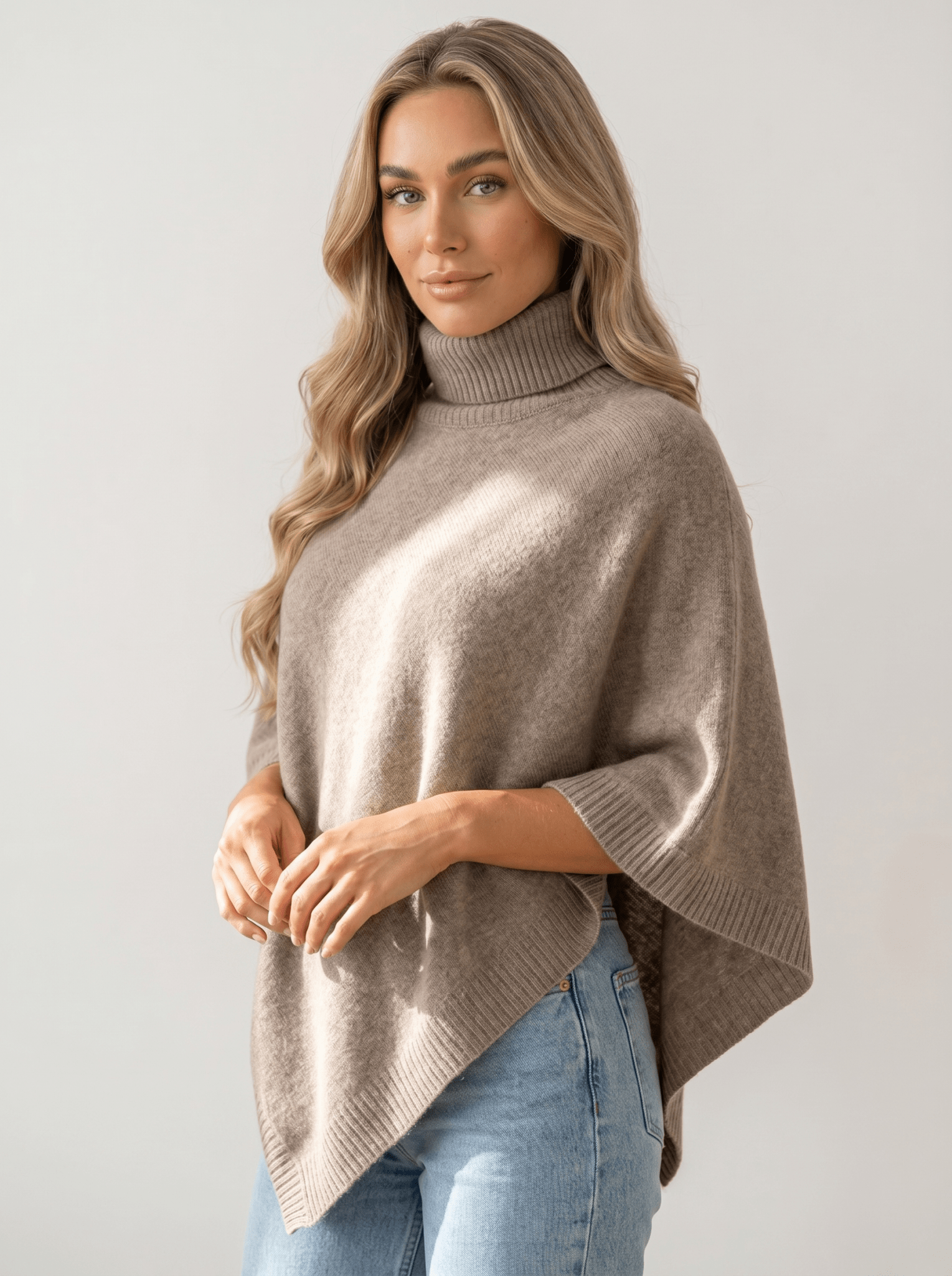 Cashmere Turtleneck Asymmetric Cape - vencé