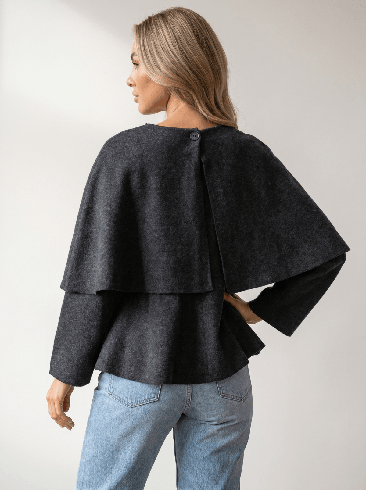 Charcoal Scarf-Collar Wool Cape Coat - vencé