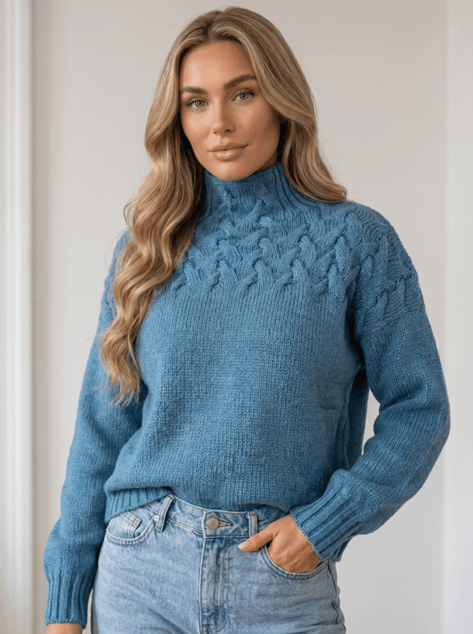 Chunky Cable Knit Turtleneck Sweater - vencé