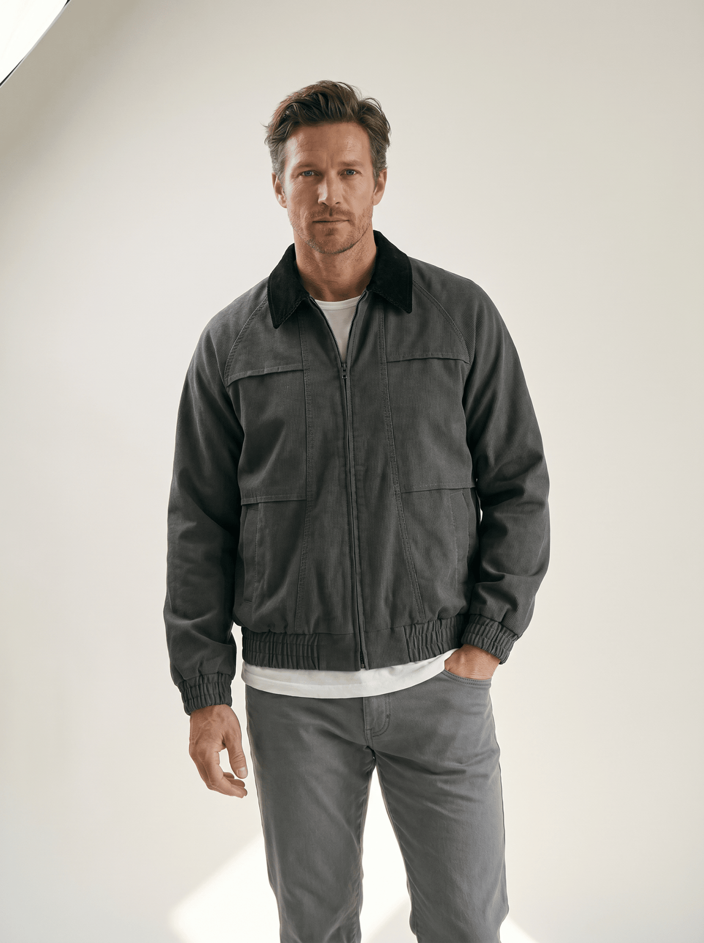 Corduroy Collar Cargo Bomber Jacket - vencé