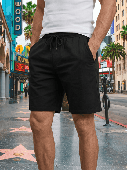 Cotton-Linen Drawstring Shorts - vencé