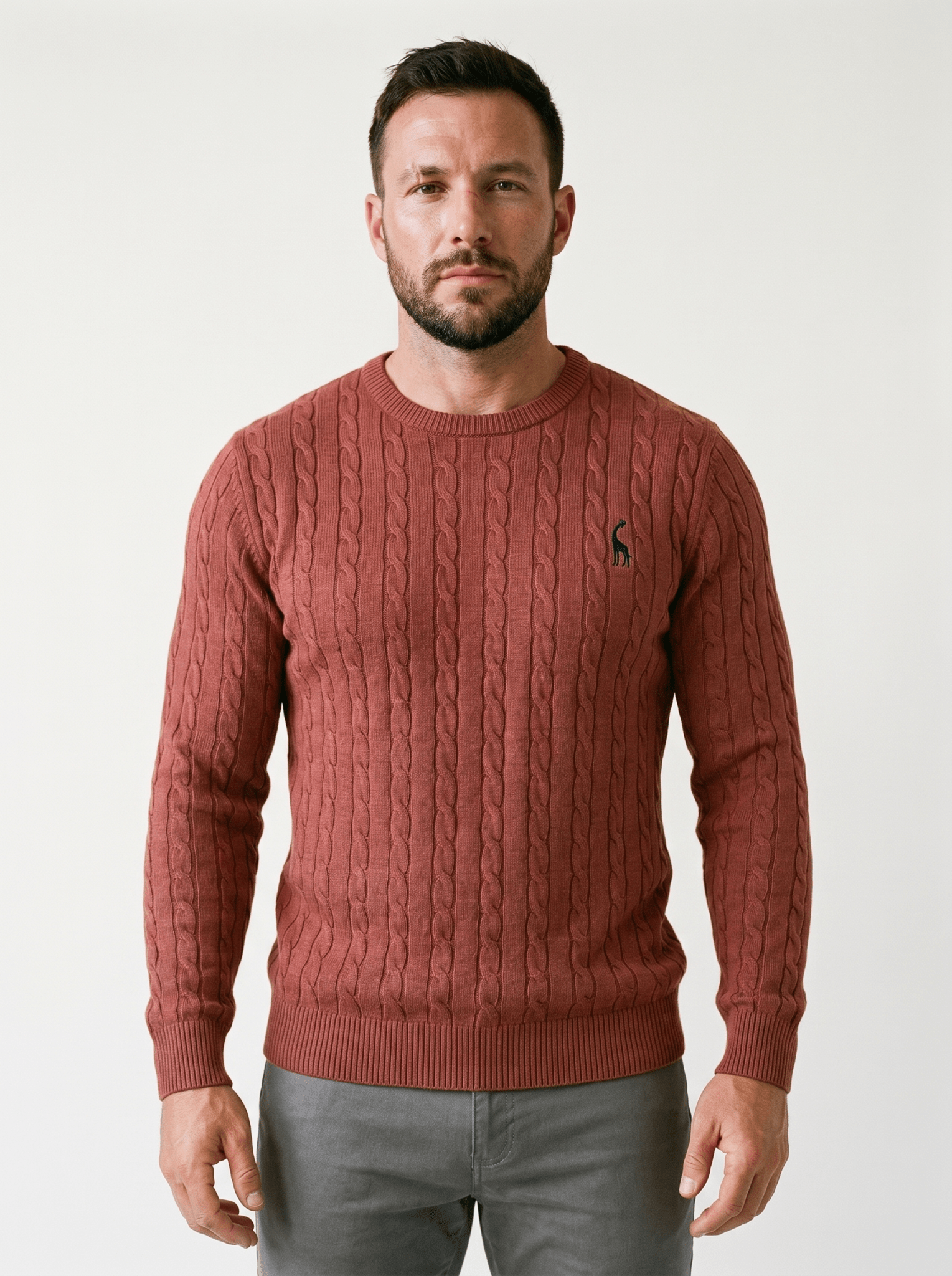 Crew-Neck Cable Knit Mens Sweater - vencé