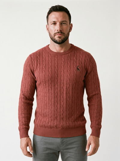 Crew-Neck Cable Knit Mens Sweater