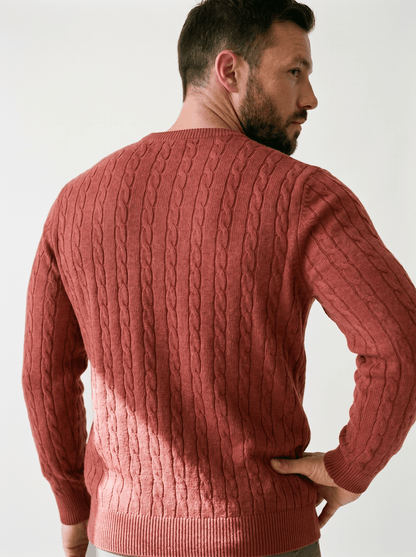 Crew-Neck Cable Knit Mens Sweater - vencé