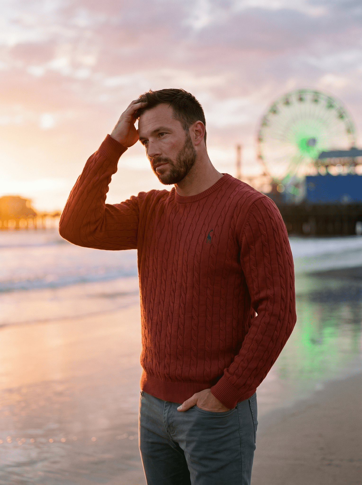 Crew-Neck Cable Knit Mens Sweater - vencé