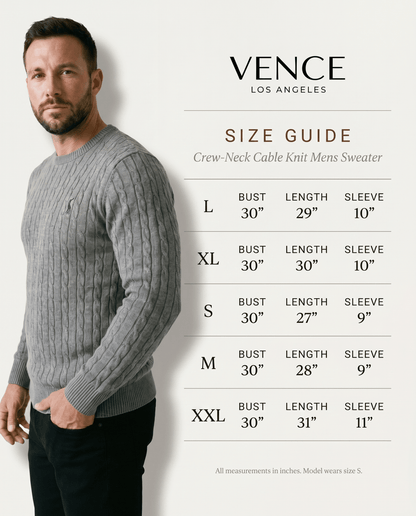Crew-Neck Cable Knit Mens Sweater - vencé
