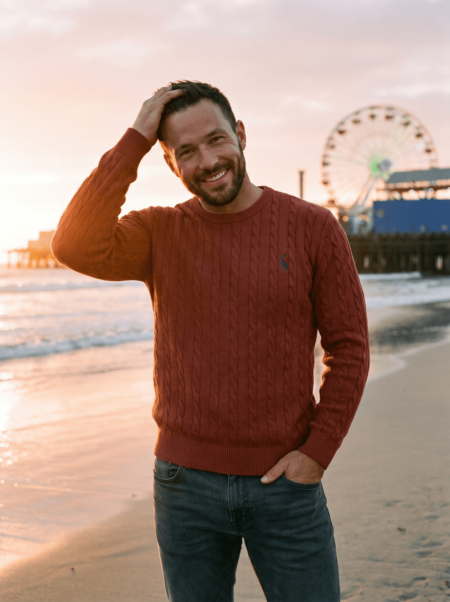 Crew-Neck Cable Knit Mens Sweater - vencé