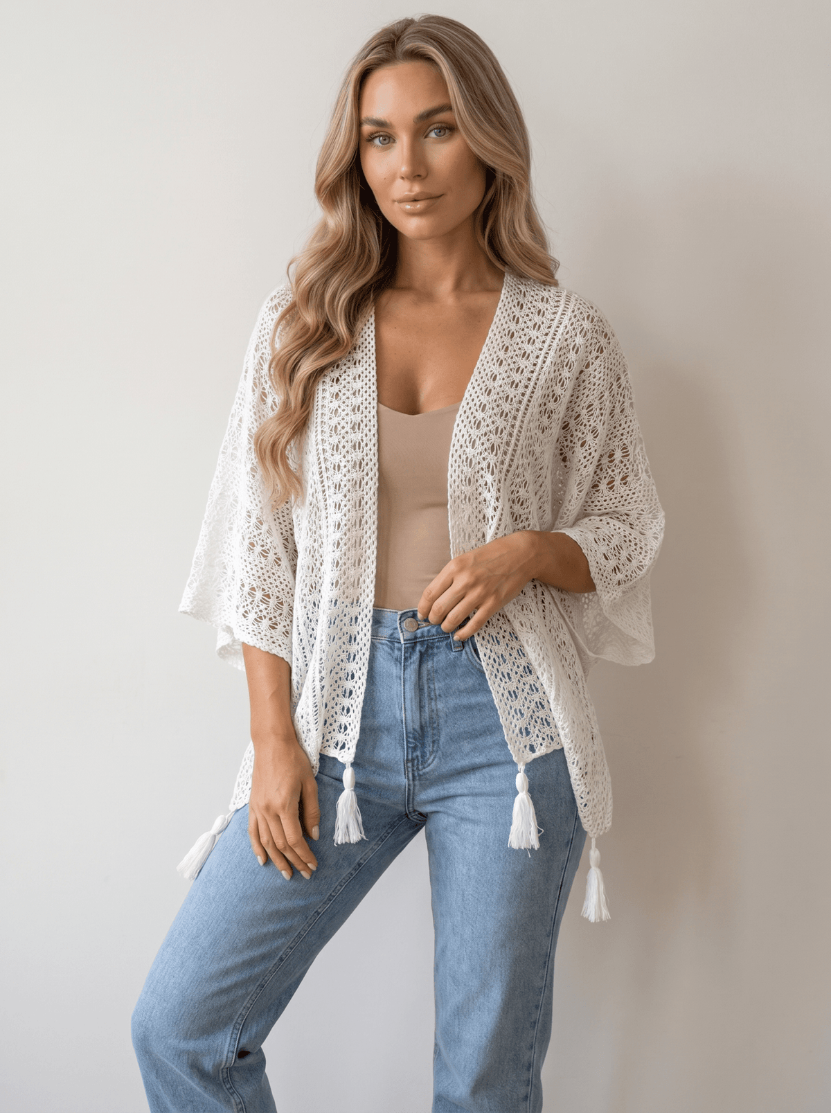 Crochet Lace Open-Front Cape Cardigan - vencé