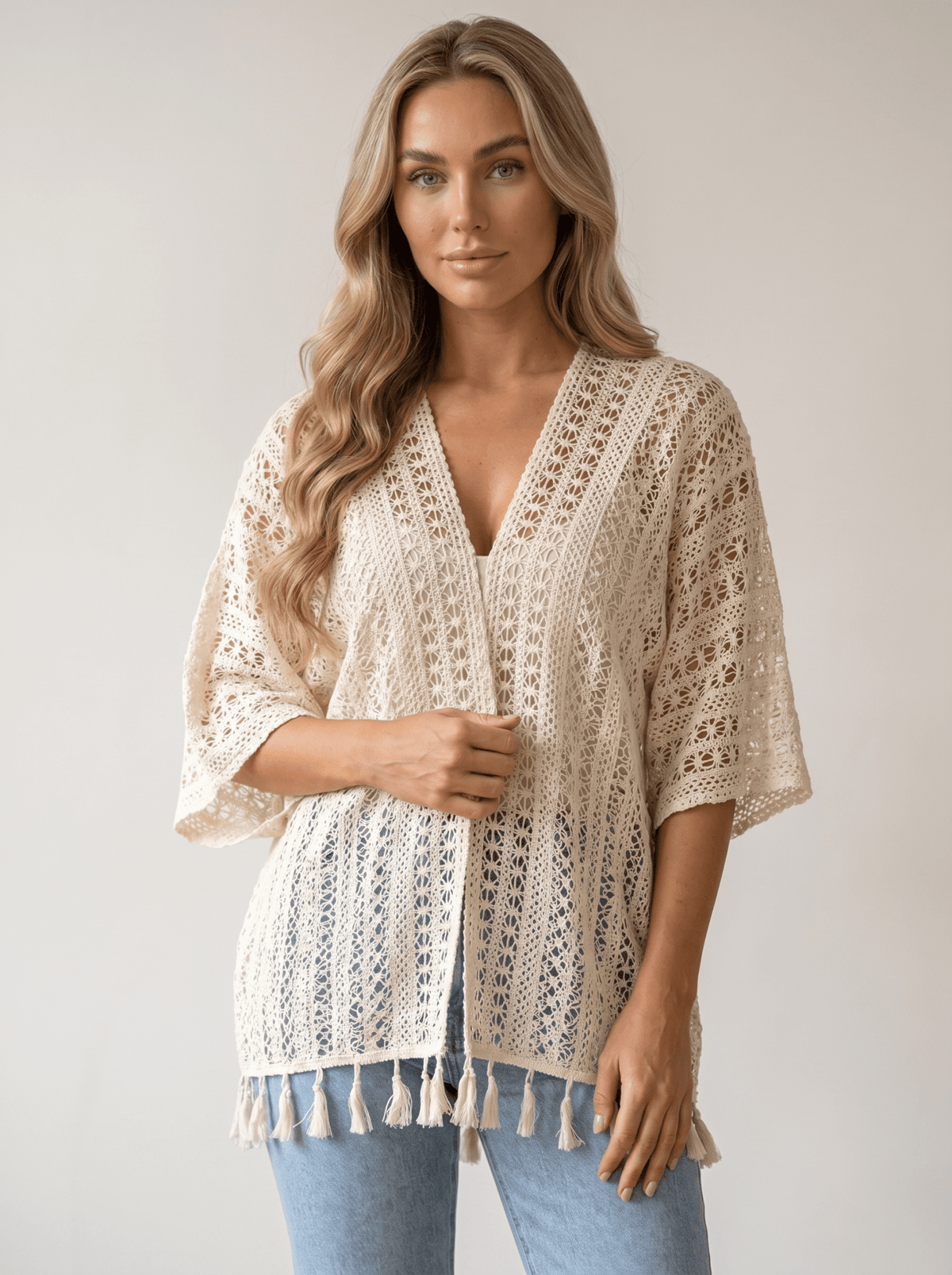 Crochet Lace Open-Front Cape Cardigan - vencé