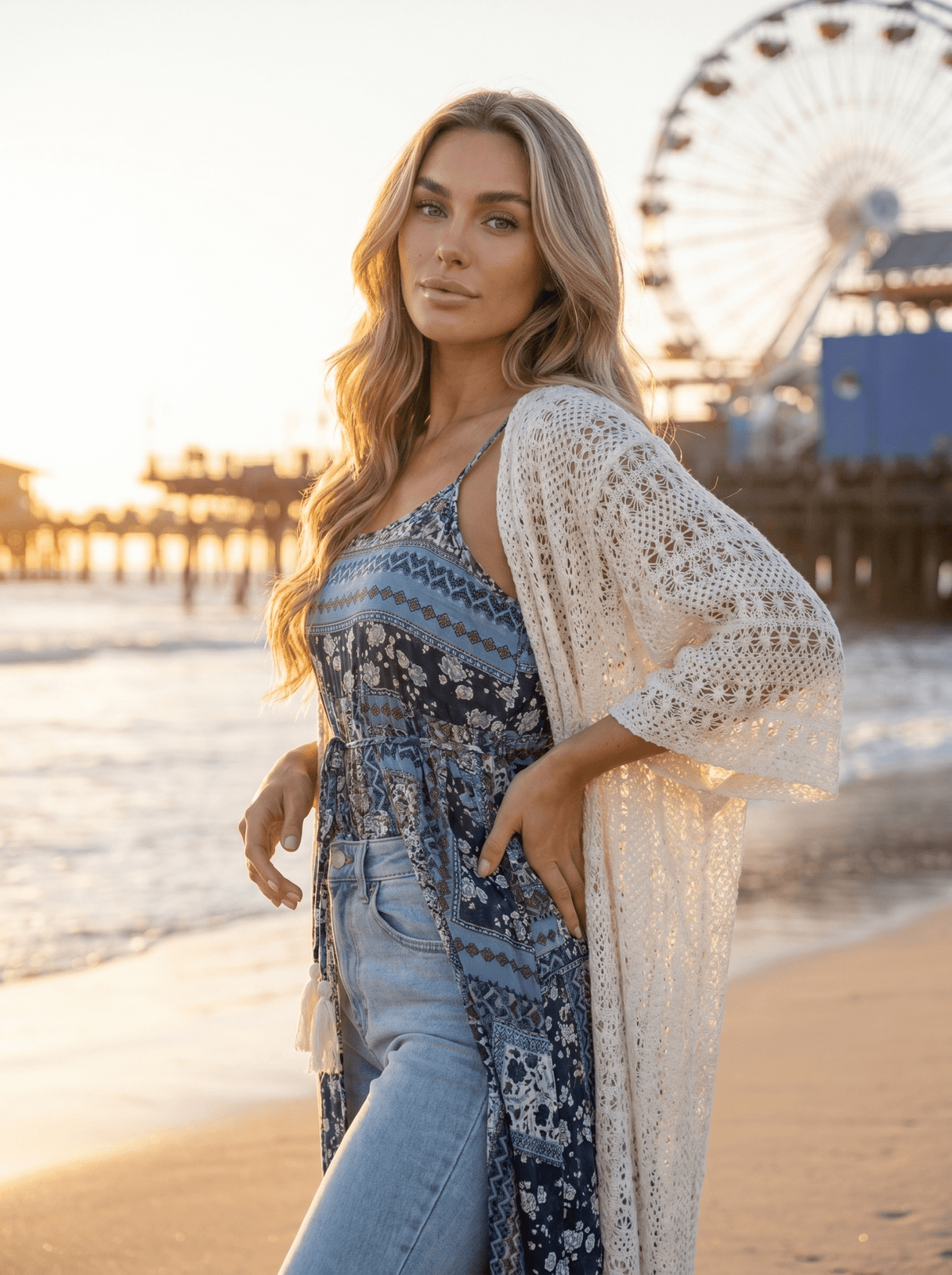 Crochet Lace Open-Front Cape Cardigan - vencé