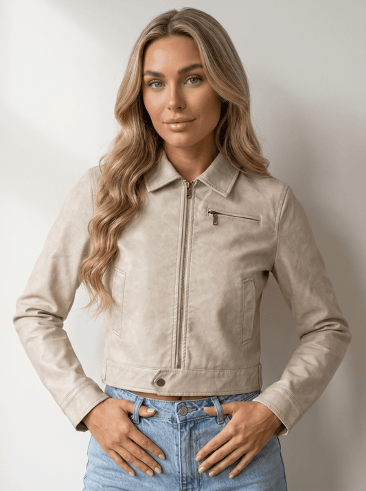 Cropped biker Leather Jacket - vencé