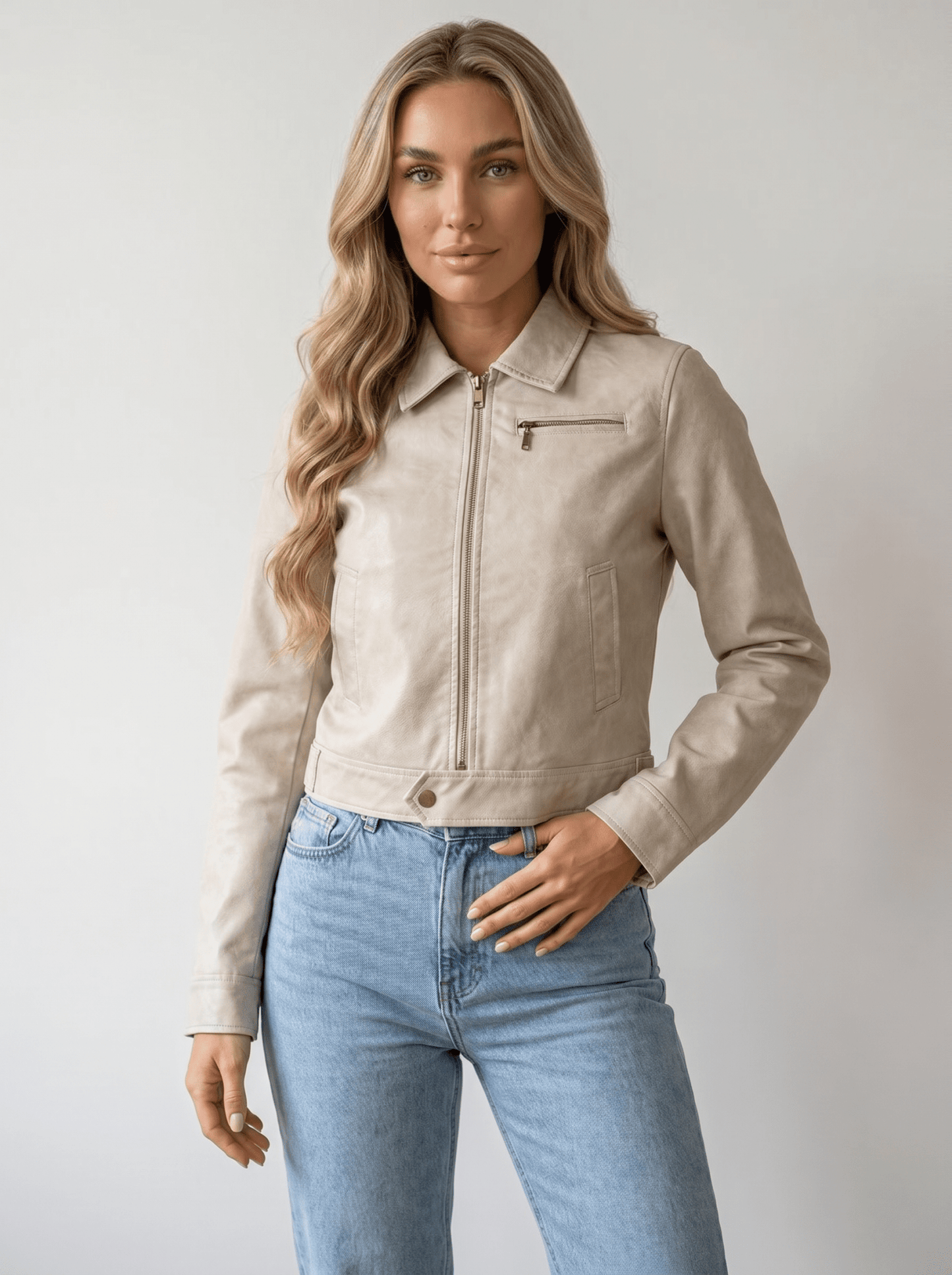 Cropped biker Leather Jacket - vencé