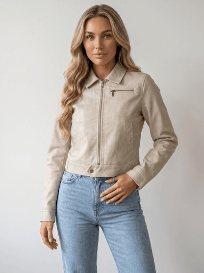 Cropped biker Leather Jacket - vencé
