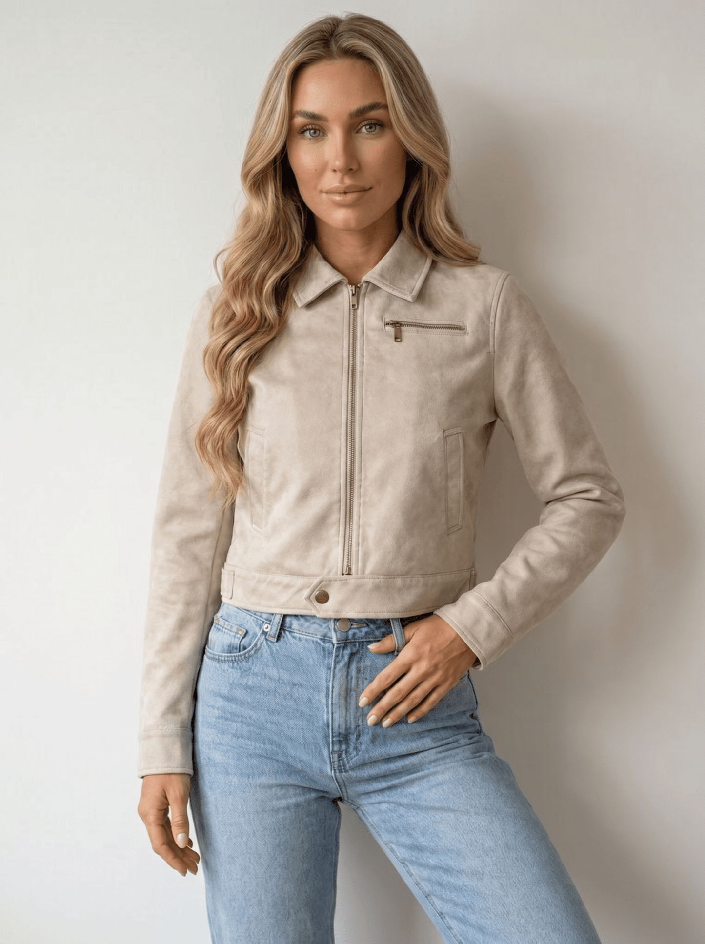 Cropped biker Leather Jacket - vencé