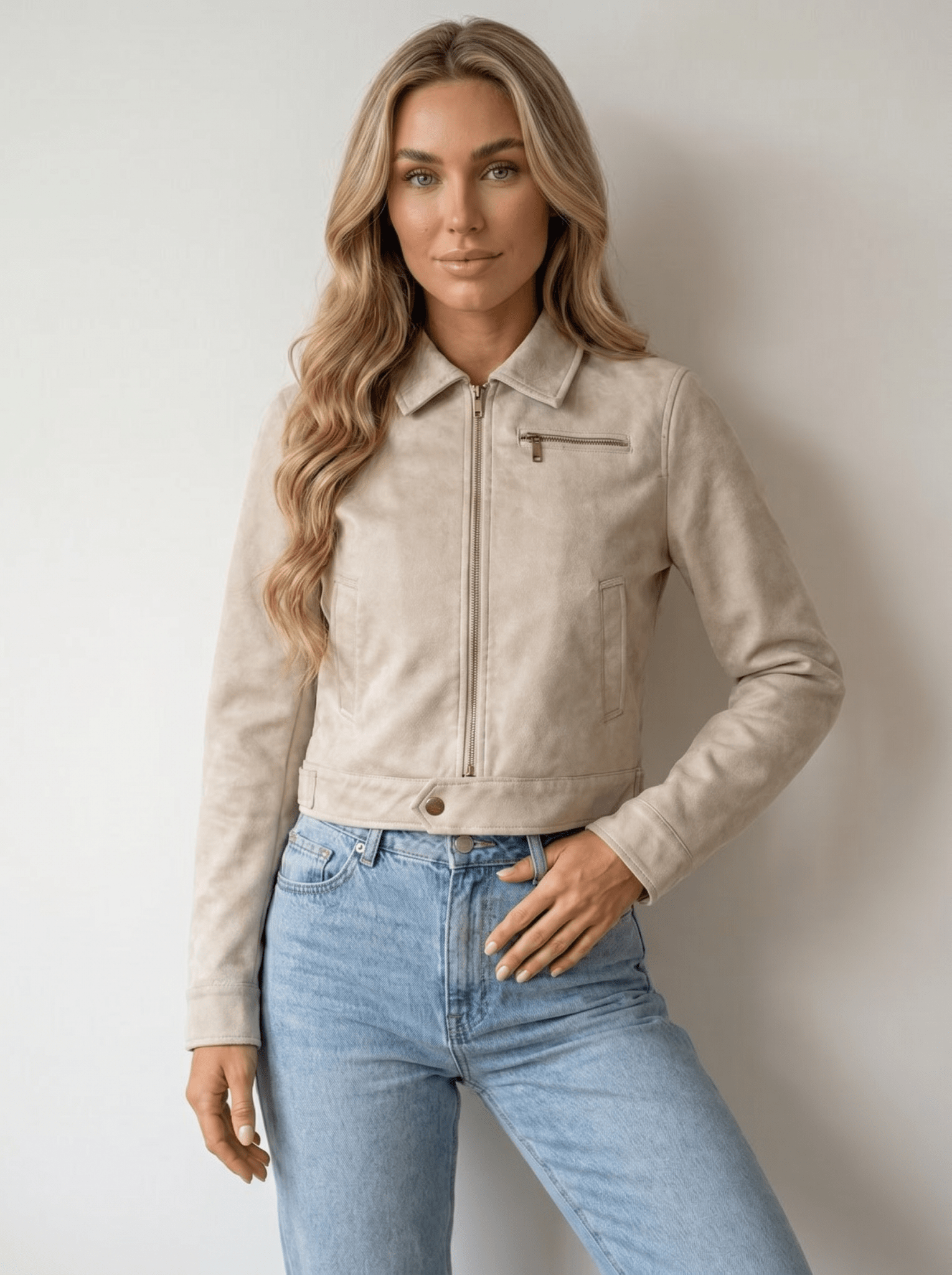 Cropped biker Leather Jacket - vencé