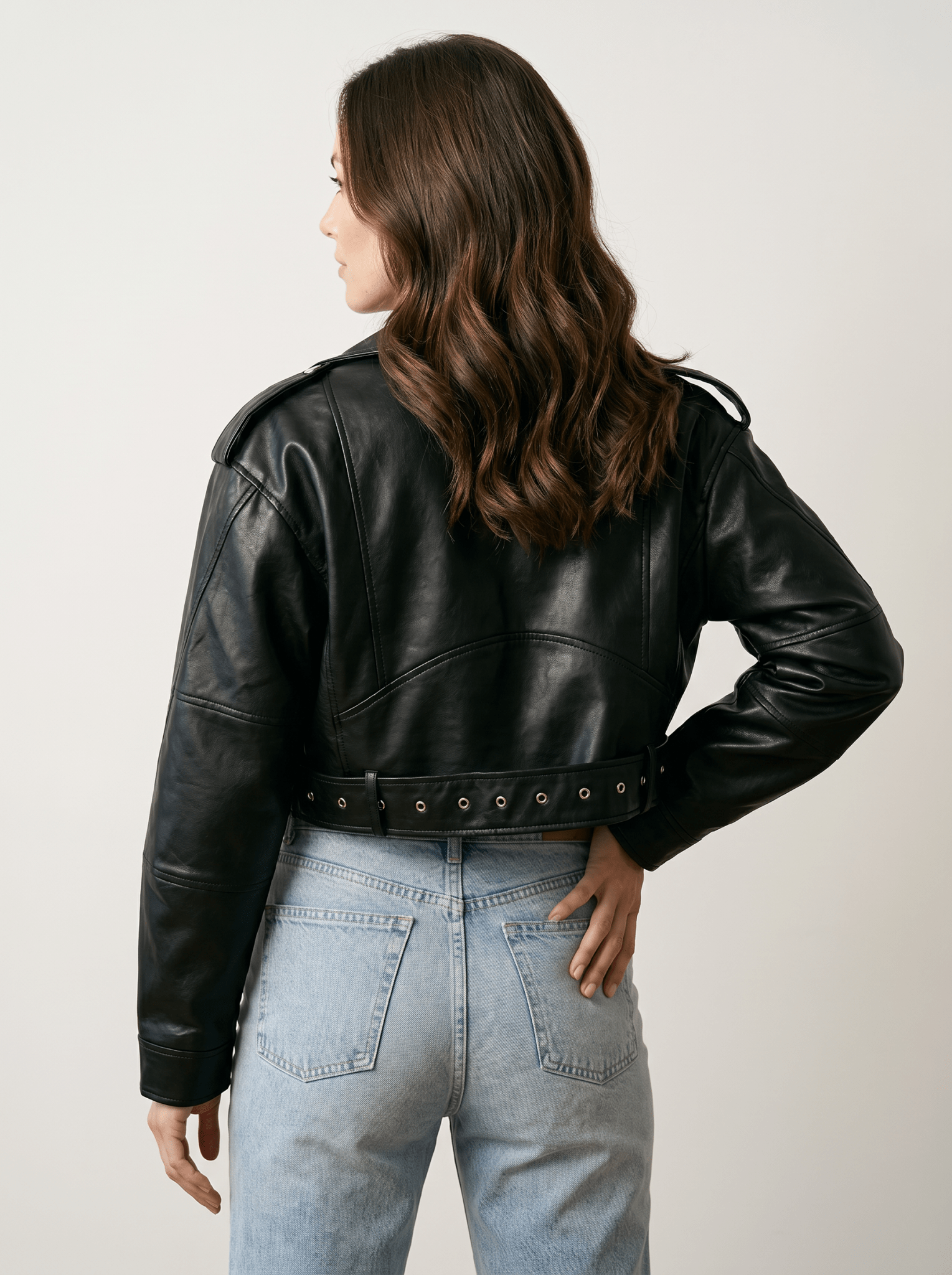 Cropped Faux Leather Biker Jacket - vencé