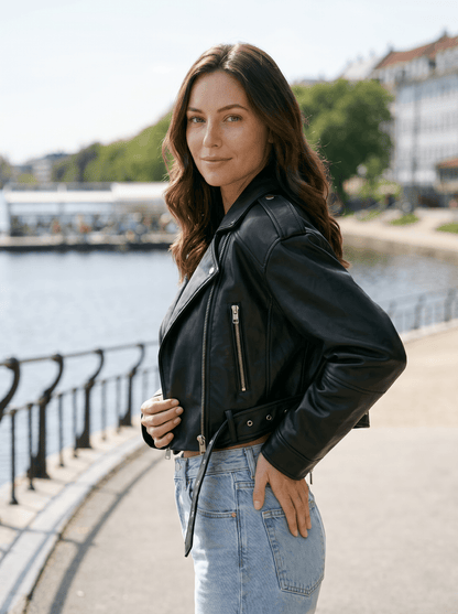 Cropped Faux Leather Biker Jacket - vencé