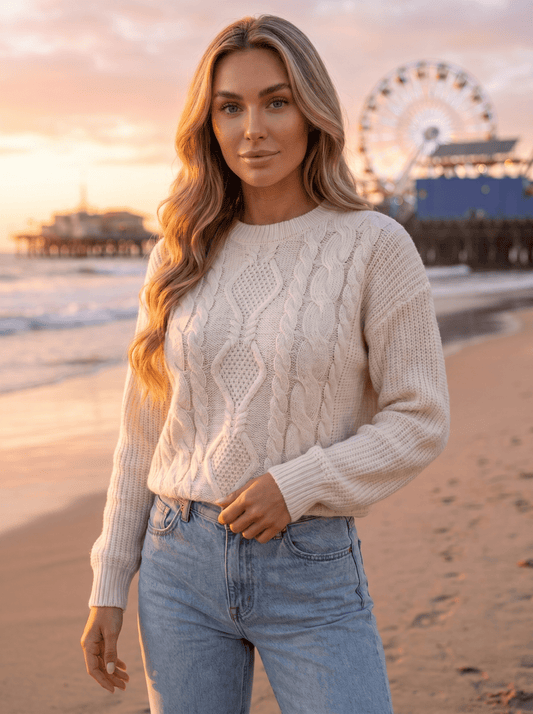 Diamond Cable Knit Sweater - vencé