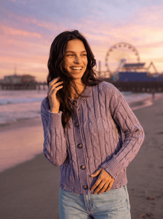 Distressed Cable Knit Cardigan - vencé