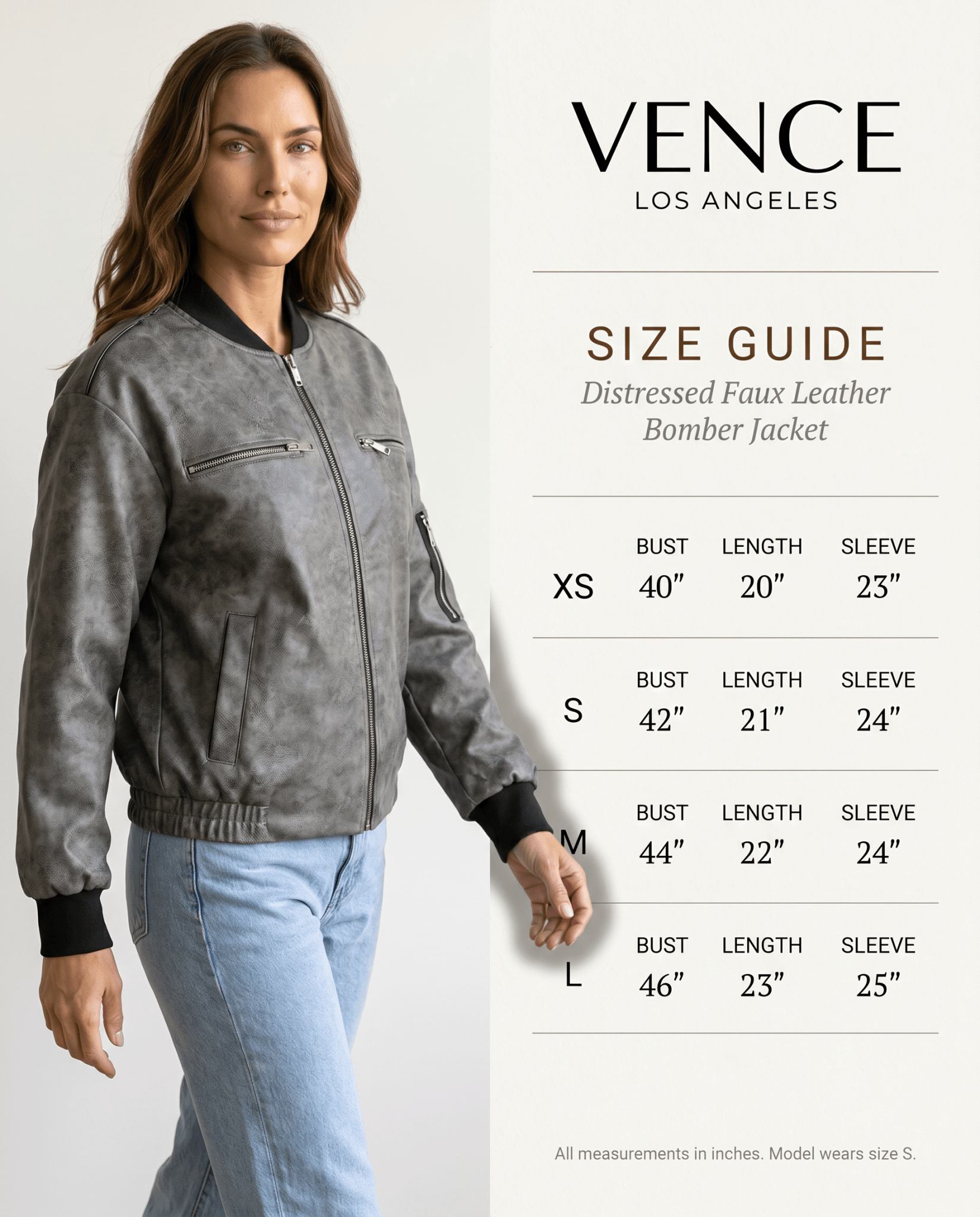 Distressed Faux Leather Bomber Jacket - vencé