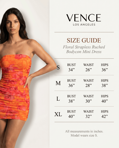 Floral Strapless Ruched Bodycon Mini Dress - vencé