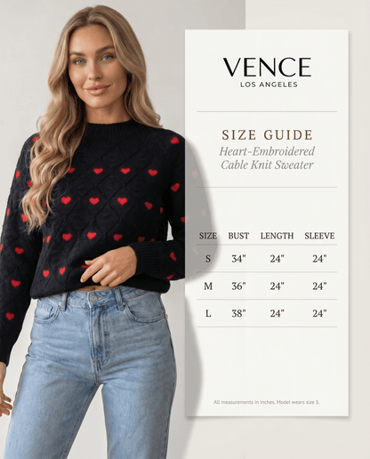 Heart-Embroidered Cable Knit Sweater - vencé