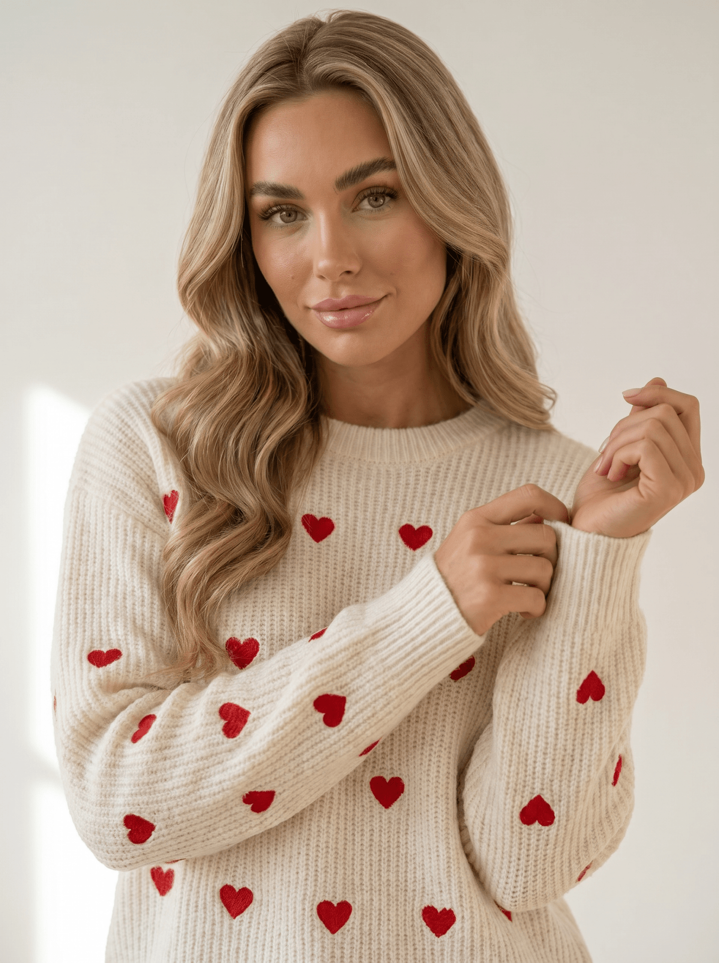 Heart-Embroidered Cable Knit Sweater - vencé