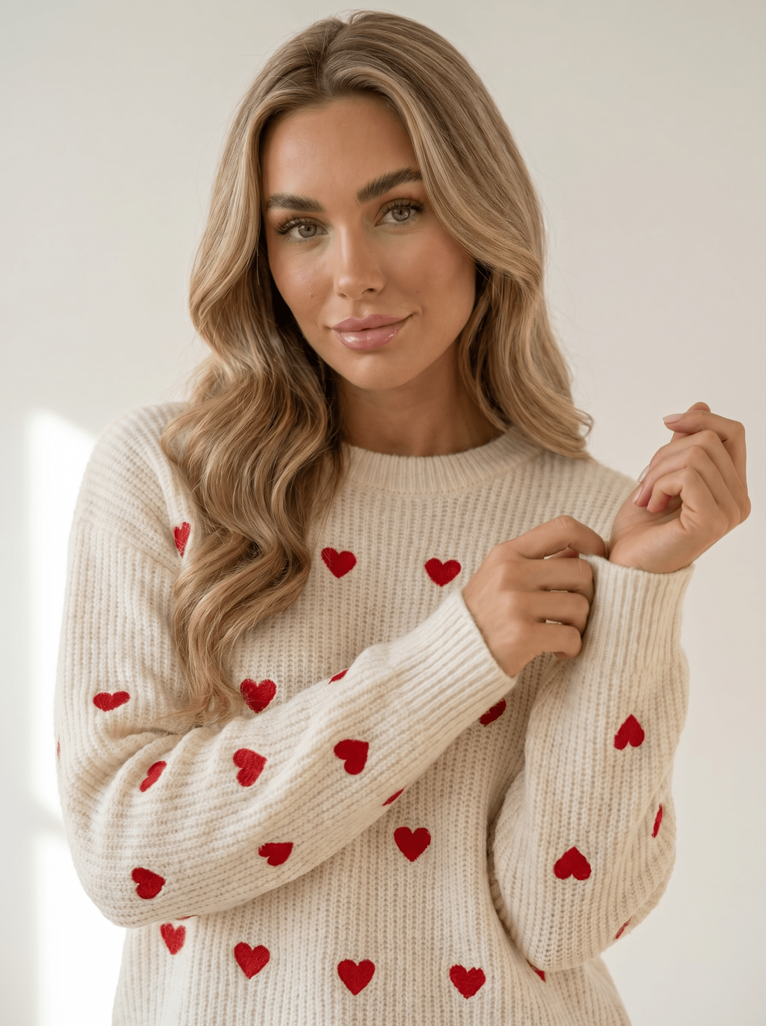 Heart-Embroidered Cable Knit Sweater - vencé