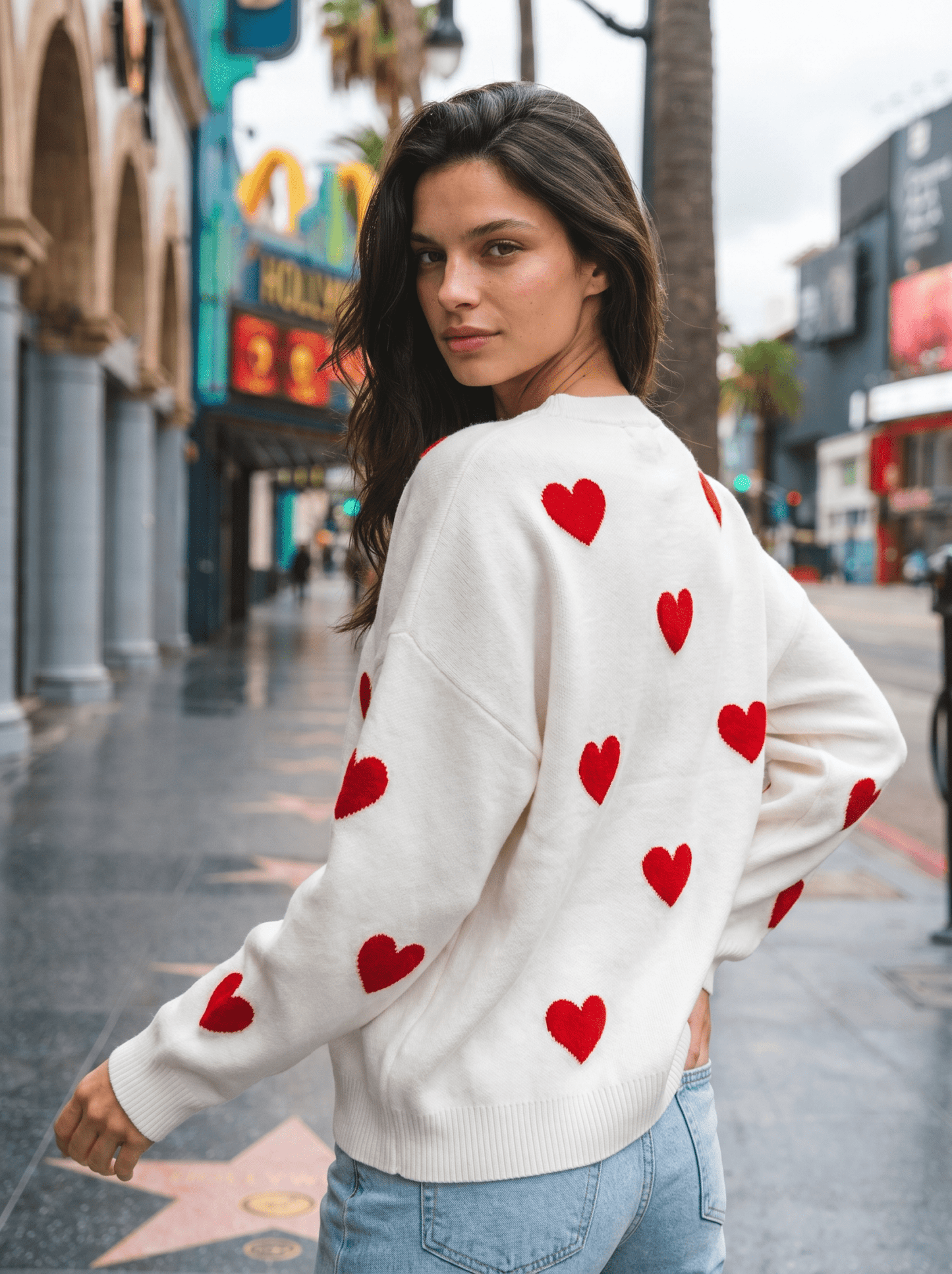 Heart-Print Oversized Knit Pullover - vencé
