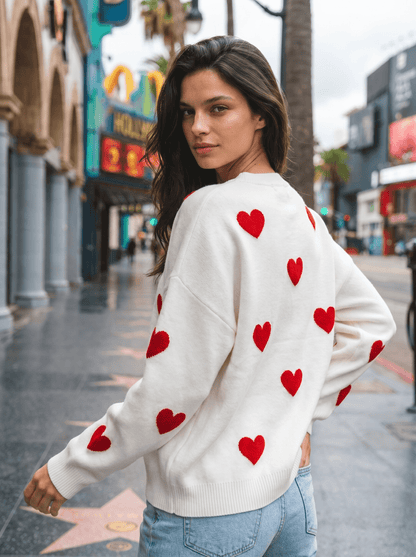 Heart-Print Oversized Knit Pullover - vencé