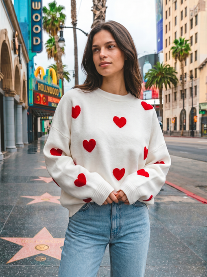 Heart-Print Oversized Knit Pullover - vencé