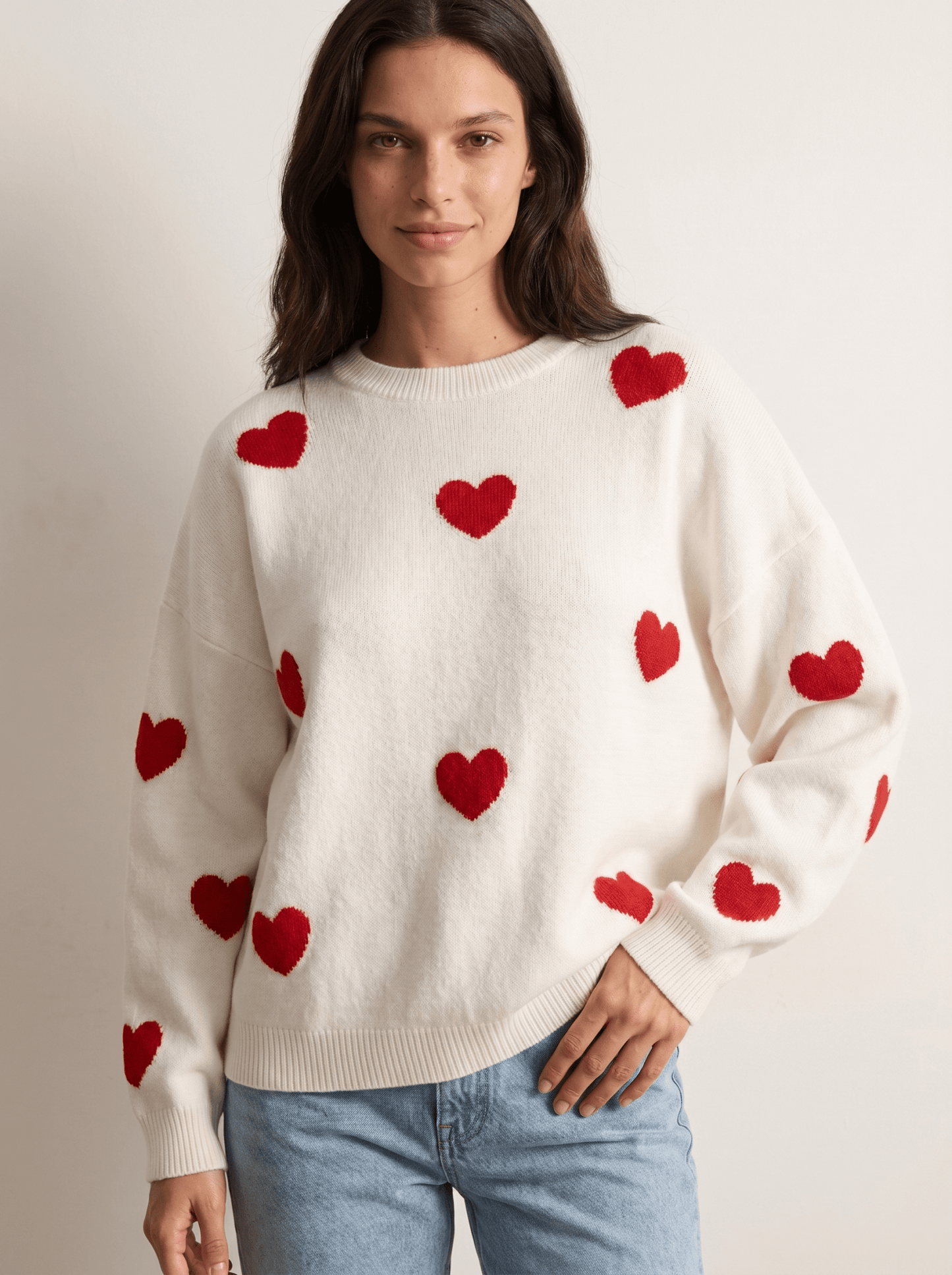 Heart-Print Oversized Knit Pullover - vencé