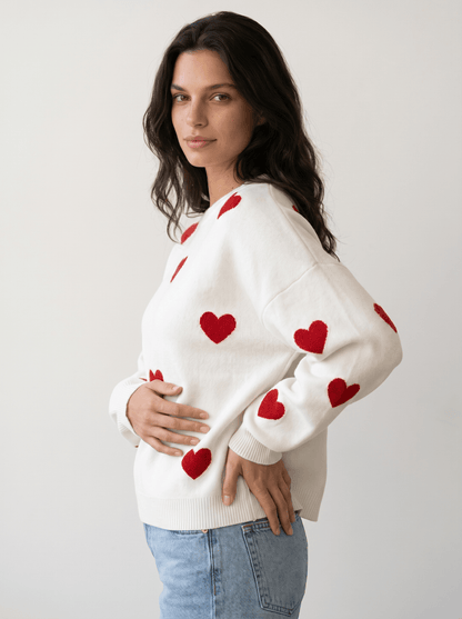 Heart-Print Oversized Knit Pullover - vencé