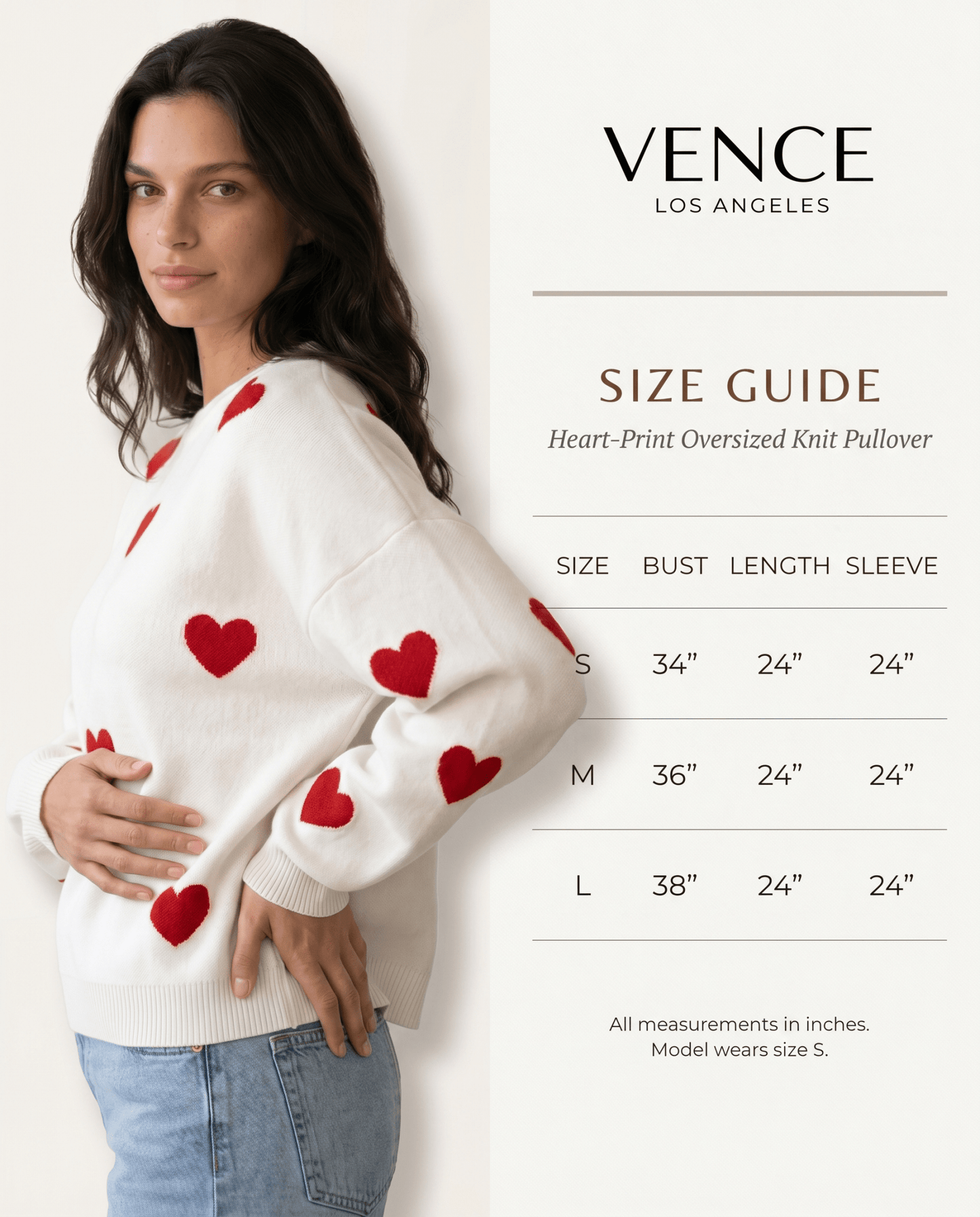 Heart-Print Oversized Knit Pullover - vencé