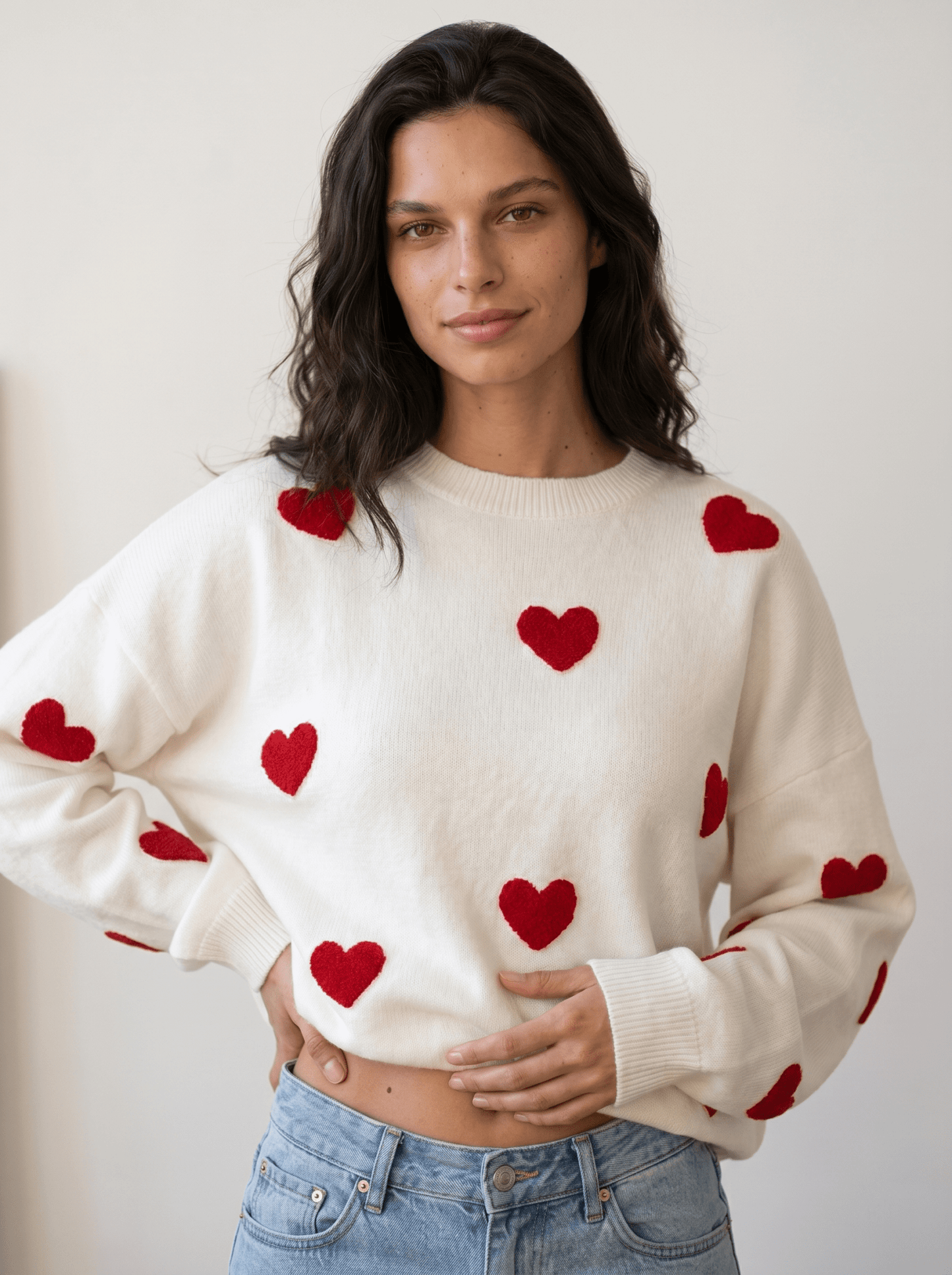 Heart-Print Oversized Knit Pullover - vencé