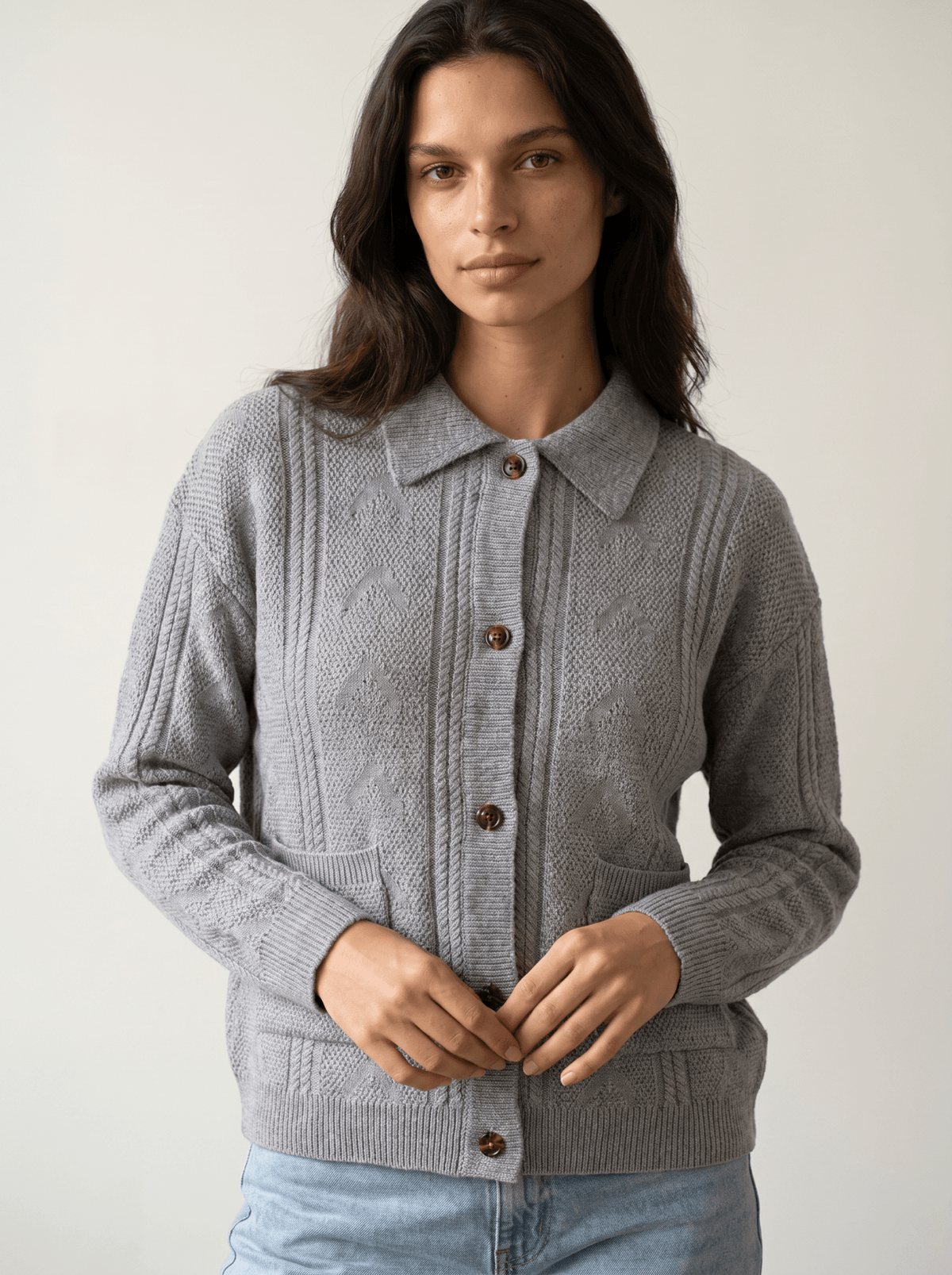 Knitted Patch-Pocket Cardigan - vencé