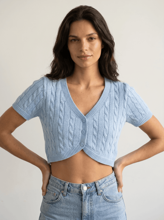 Layered Bolero Cable Knit Cardigan - vencé